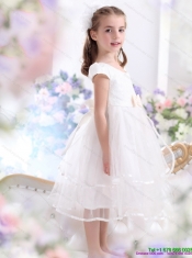 2015 Scoop Adorable White Little Girl Pageant Dresses with Bowknot and Ruffles