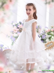 2015 Scoop Adorable White Little Girl Pageant Dresses with Bowknot and Ruffles