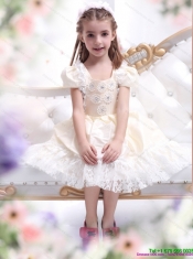 Adorable Champagne Little Girl Pageant Dress with Hand Made Flower and Lace