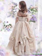 Adorable Champagne Spaghetti Straps Little Girl Pageant Dresses with Hand Made Flowers and Ruffles