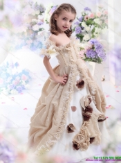 Adorable Champagne Spaghetti Straps Little Girl Pageant Dresses with Hand Made Flowers and Ruffles