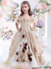 Adorable Champagne Spaghetti Straps Little Girl Pageant Dresses with Hand Made Flowers and Ruffles