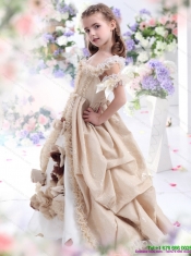Adorable Champagne Spaghetti Straps Little Girl Pageant Dresses with Hand Made Flowers and Ruffles