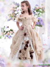 Adorable Champagne Spaghetti Straps Little Girl Pageant Dresses with Hand Made Flowers and Ruffles