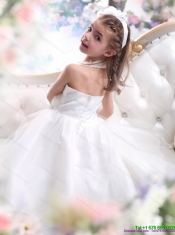 Adorable Halter Top White Mini Length Little Girl Pageant Dress with Hand Made Flower