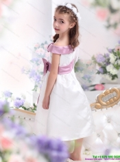 Adorable Off The Shoulder White Little Girl Pageant Dresses with Flower and Bowknot