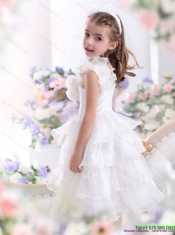Adorable Ruffled Layers White 2015 Little Girl Pageant Dress with Hand Made Flower
