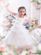 Adorable Ruffled Layers White 2015 Little Girl Pageant Dress with Hand Made Flower