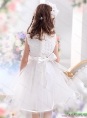 Adorable Scoop Tea Length White 2015 Little Girl Pageant Dress with Sash