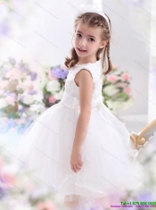 Adorable Scoop Tea Length White 2015 Little Girl Pageant Dress with Sash