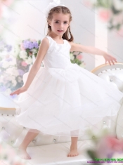 Adorable Scoop White Bownot A Line Little Girl Pageant Dresses for 2015