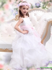 Adorable Scoop White Little Girl Pageant Dress with Sash and Ruffles