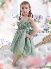 Adorable Spaghetti Straps Little Girl Pageant Dress with Waistband and Hand Made Flower