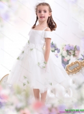 Adorable Spaghetti Straps White 2015 Little Girl Pageant Dress with Hand Made Flowers