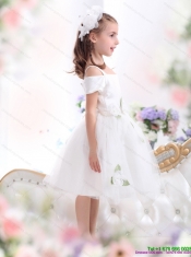 Adorable Spaghetti Straps White 2015 Little Girl Pageant Dress with Hand Made Flowers