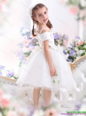 Adorable Spaghetti Straps White 2015 Little Girl Pageant Dress with Hand Made Flowers