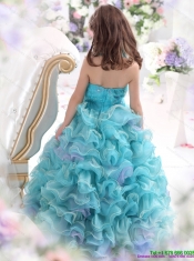 Adorable Straps Appliques and Ruffled Layers Pageant Dresses for Kids in Aque Blue