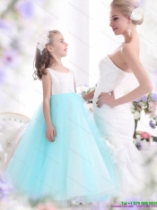 Adorable White and Baby Blue Scoop Little Girl Pageant Dress for 2015