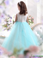 Adorable White and Baby Blue Scoop Little Girl Pageant Dress for 2015