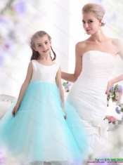 Adorable White and Baby Blue Scoop Little Girl Pageant Dress for 2015