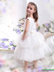 Adorable White Appliques Scoop Little Girl Pageant Dress for 2015