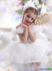 Adorable White Halter Top Little Girl Pageant Dress with Hand Made Flower