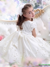 Adorable White Scoop 2015 Little Girl Pageant Dress with Bownot and Cap Sleeves