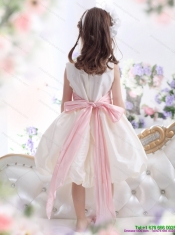 Adorable White Scoop 2015 Little Girl Pageant Dress with Light Pink Sash