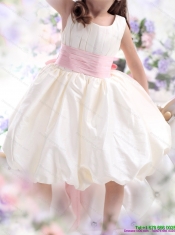 Adorable White Scoop 2015 Little Girl Pageant Dress with Light Pink Sash