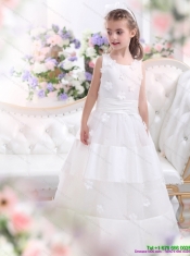 Adorable White Scoop FlowerLittle  Girl Pagent Dress with Appliques