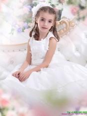 Adorable White Scoop FlowerLittle  Girl Pagent Dress with Appliques
