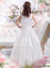 Adorable White Scoop FlowerLittle  Girl Pagent Dress with Appliques