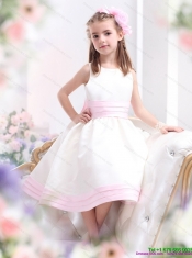 Adorable White Scoop Little Girl Pageant Dress with Light Pink Bownot