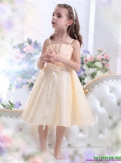 Champagne Spaghetti Straps Adorable Little Girl Pageant Dresses with Waistband and Hand Made Flower