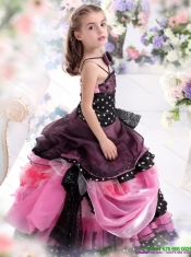 Multi Color Ruffled 2015 Adorable Little Girl Pageant Dress with Bownot and Hand Made Flower