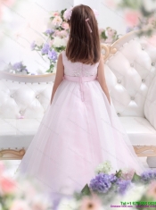 Scoop Adorable Appliques and Bownot Pageant Dresses for Girl in Baby Pink