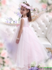 Scoop Adorable Appliques and Bownot Pageant Dresses for Girl in Baby Pink