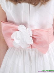 White Scoop 2015 Adorable Little Girl Pageant Dress with Pink Waistband