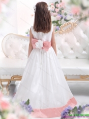 White Scoop 2015 Adorable Little Girl Pageant Dress with Pink Waistband