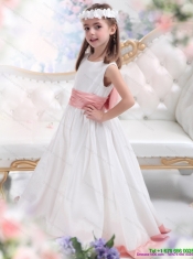 White Scoop 2015 Adorable Little Girl Pageant Dress with Pink Waistband