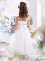 White Spaghetti Straps Adorable Little Girl Pageant Dresses with Hand Made Flower and Appliques