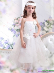 White Spaghetti Straps Adorable Little Girl Pageant Dresses with Hand Made Flower and Appliques