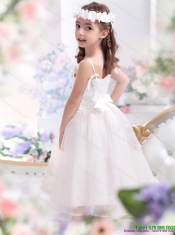 White Spaghetti Straps Adorable Little Girl Pageant Dresses with Hand Made Flower and Appliques