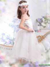 White Spaghetti Straps Adorable Little Girl Pageant Dresses with Hand Made Flower and Appliques