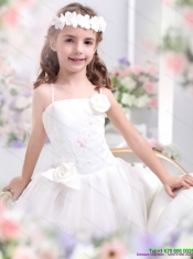 White Spaghetti Straps Adorable Little Girl Pageant Dresses with Hand Made Flower and Appliques