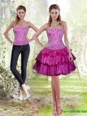 2015 Detachable Fuchsia Prom Dress with Embroidery and Ruffled Layers