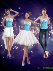 2015 Detachable Modest Embroidery Sweetheart Prom Dresses in White and Blue