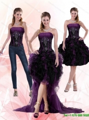 2015 Detachable Multi Color Beading and Ruffles Strapless Knee length Prom Dress