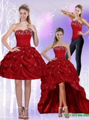 2015 Detachable New Style Strapless Wine Red Prom Dresses with