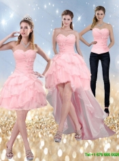 2015 Detachable New Style Sweetheart Baby Pink Prom Dress with Ruffled Layers and Beading